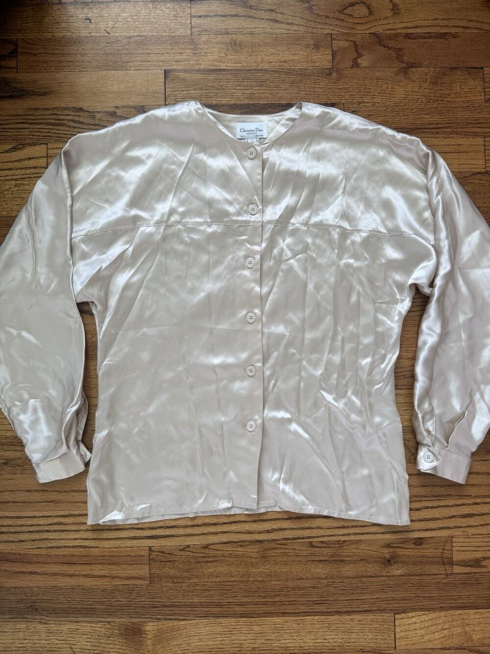 Vintage Christian Dior Chemises 100% Silk Champagne Blouse Size 8